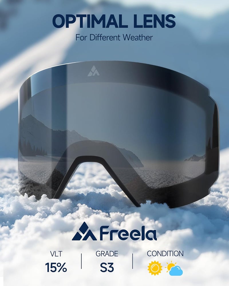 Freela Ski Goggles- Frameless, Magnetic OTG Snow Goggles Interchangeable Lens UV400 Protection Anti-Fog for Adult Men Women - Image 5